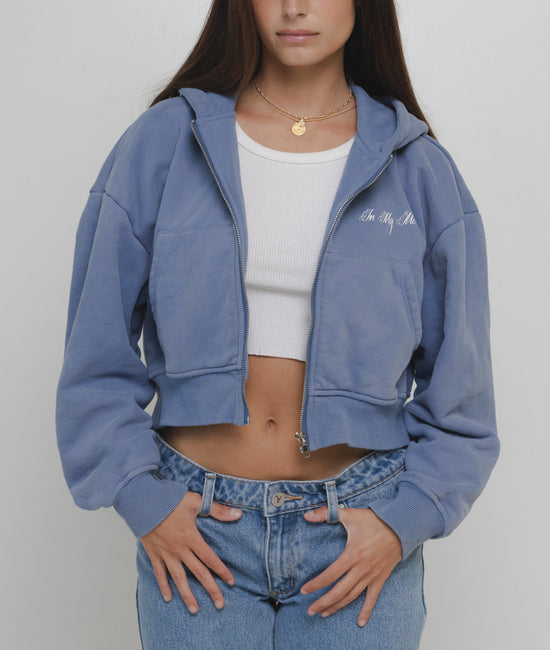 Load image into Gallery viewer, Powder Blue Cropped Zip-Up
